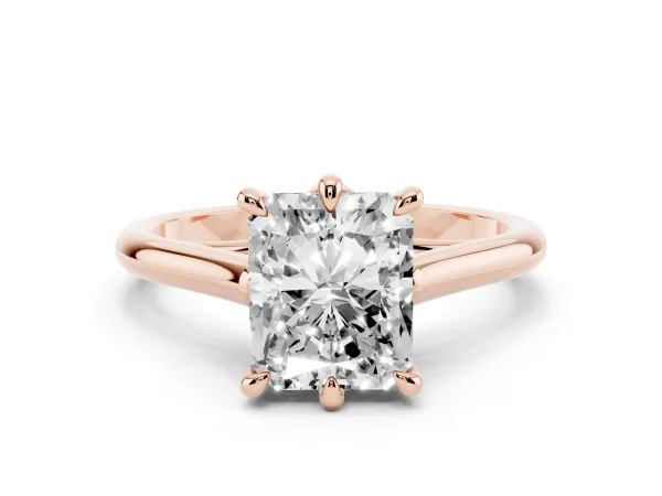 Radiant Cut Solitaire Engagement Ring with Six-Prong Setting and Classic Band Rose gold