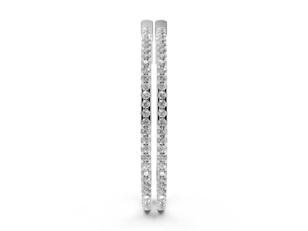 Pavé Round Diamond Hoop Earrings with Hinged Snap Closure White gold