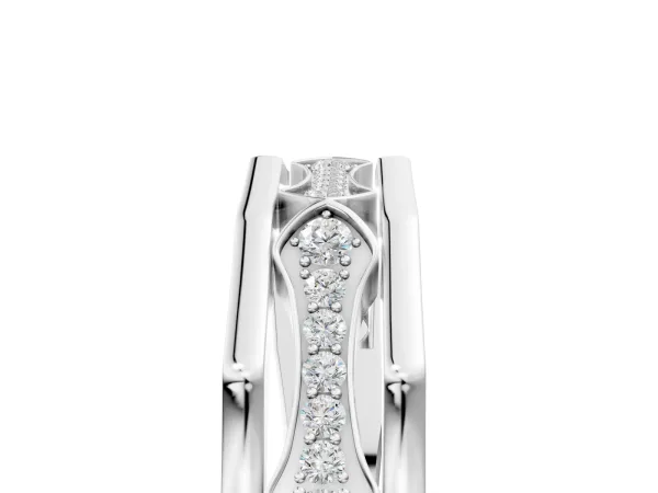 Pavé Round Diamond Eternity Band with Bar Prong Setting White gold