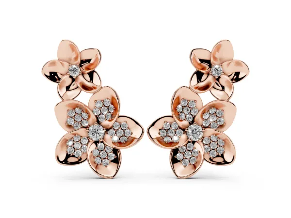 Round Diamond Plumeria Climber Earrings Rose gold