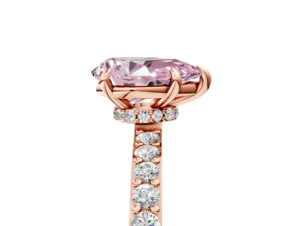 Fancy Pink Pear Cut Diamond Solitaire Engagement Ring with Pavé Band and Four-Prong Setting Rose gold