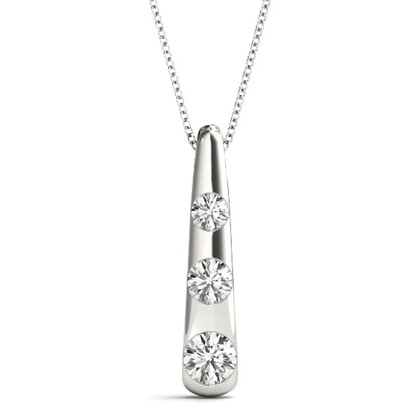 Bezel Set Round Diamond Tapered Bar Pendant Silver