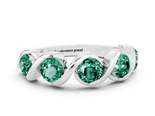 Round Green Sapphire Wave Band with Channel Setting and Shared Prongs Platinum