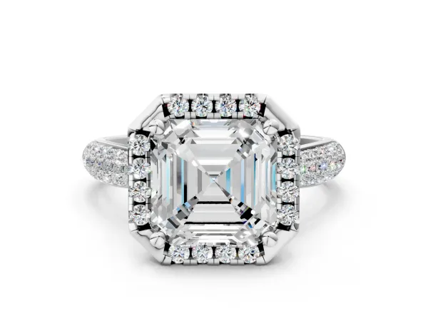Asscher Cut Cut Halo Pave Band Four-Prong Setting Ring Platinum