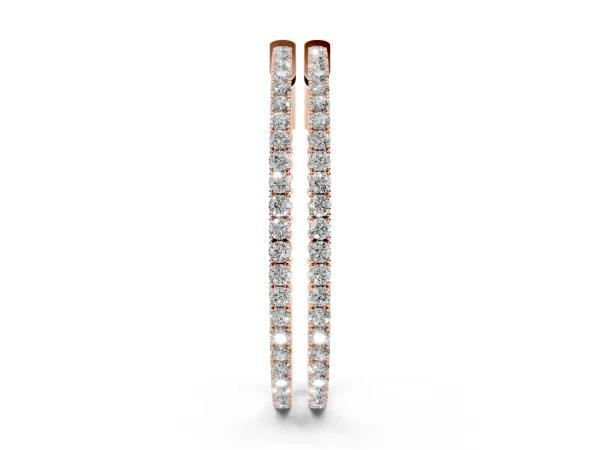 Round Cut Diamond Hoop Earrings with Pavé Setting and Prong Set Stones Rose gold