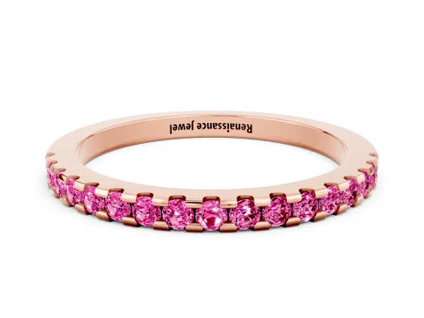 Round Pink Sapphire Pavé Set Eternity Band with Micro Prong Setting Rose gold