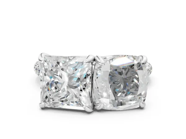 Cushion and Princess Toi Moi Ring with Prong Setting and Pave Band Silver