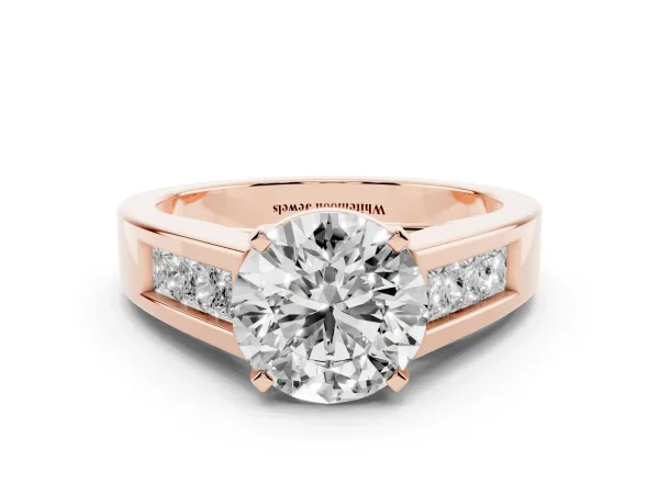 Round Cut Cut Channel Set Solitaire Ring with Four-Prong Setting Rose gold