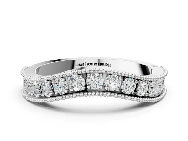 Round Diamond Milgrain Contour Wedding Band with Pavé Setting Platinum