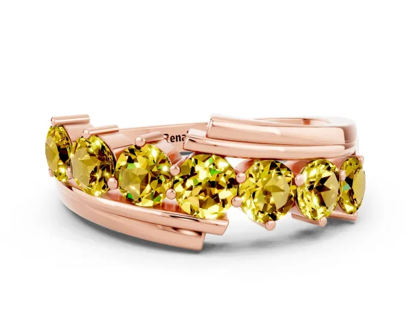Round Yellow Sapphire Wave Band with Channel and Shared Prong Setting Rose gold