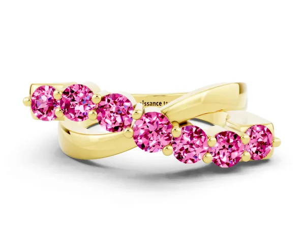 Round Pink Sapphire Prong-Set Crossover Band Yellow gold