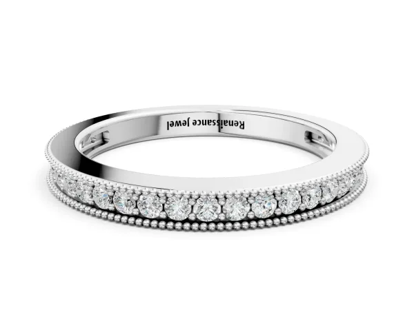 Round Diamond Pavé Eternity Band with Milgrain Edge Silver