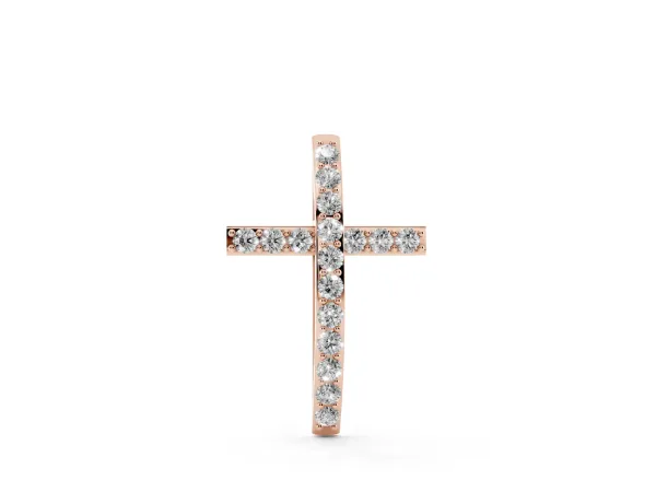 Pavé Round Diamond Cross Pendant with Prong Setting Rose gold