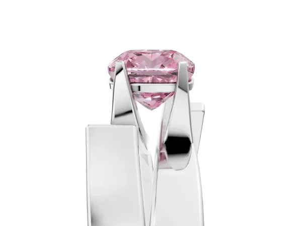 Fancy Pink Modern Tension Set Cushion Cut Diamond Solitaire Wide Band Ring Silver