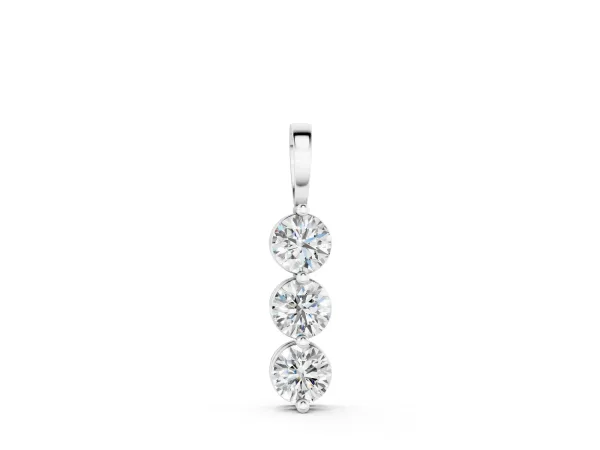 Three-Stone Round Diamond Drop Pendant with Four-Prong Setting White gold