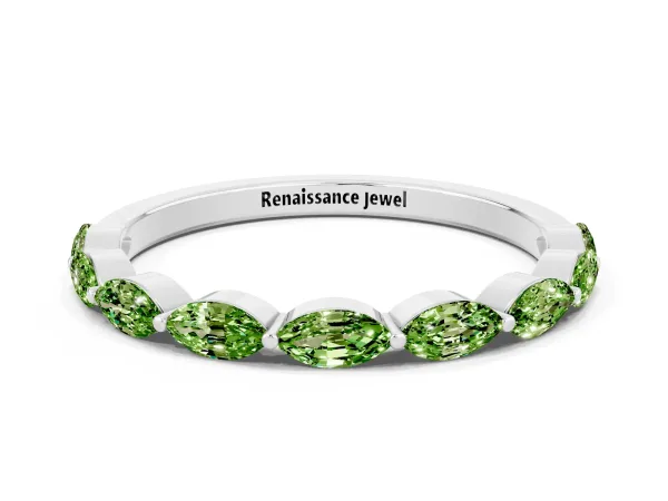 Marquise Peridot Half Eternity Band with Prong Setting Platinum