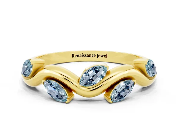 Marquise Aquamarine Twisted Band with Prong Setting Yellow gold