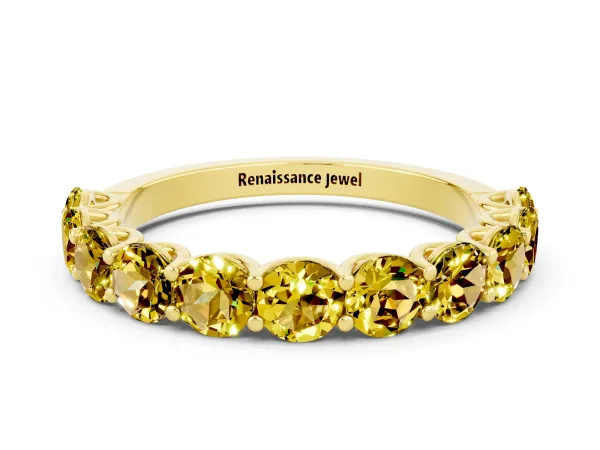 Round Yellow Sapphire Shared Prong Eternity Band Yellow gold