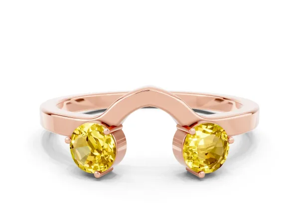 Dual Round Yellow Sapphire Open Band Ring with Prong Setting Rose gold