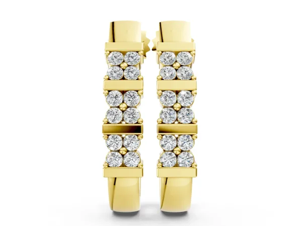 Round Diamond Channel-Set Hoop Earrings with Four-Prong Setting Yellow gold