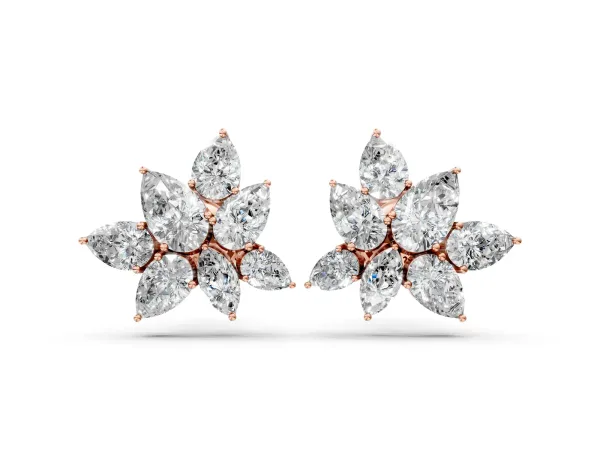 Pear and Marquise Diamond Floral Cluster Stud Earrings Rose gold