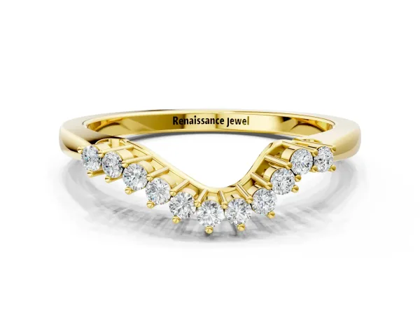 Round Diamond V-Shaped White Gold Band with Prong Setting Yellow gold