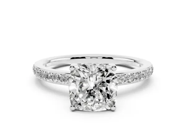Cushion Cut Cut Diamond Pavé Band Ring with Four-Prong Setting Platinum
