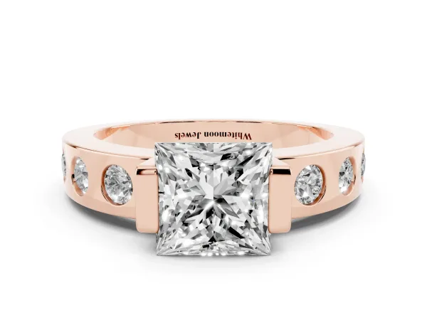 Princess Cut Brilliant Channel-Set Diamond Ring with Bezel Prong Setting Rose gold