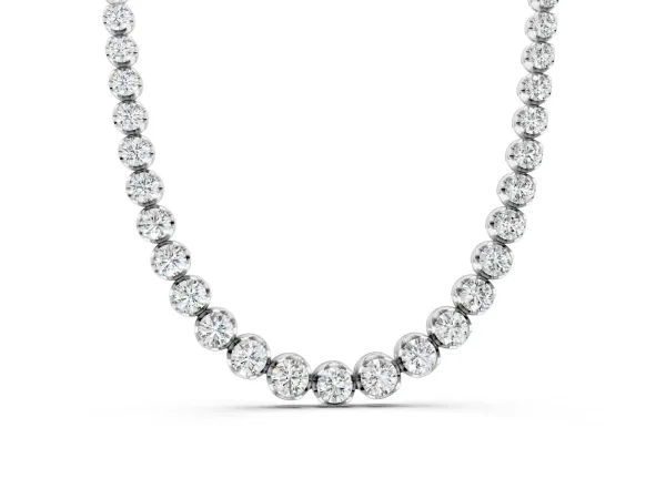 Round Diamond Tennis Necklace with Bezel Setting and Prong Setting White gold