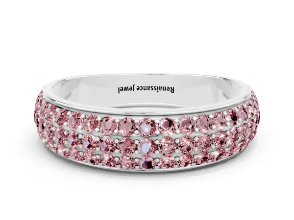 Three-Row Round Morganite Eternity Band with Shared Prong Setting Platinum