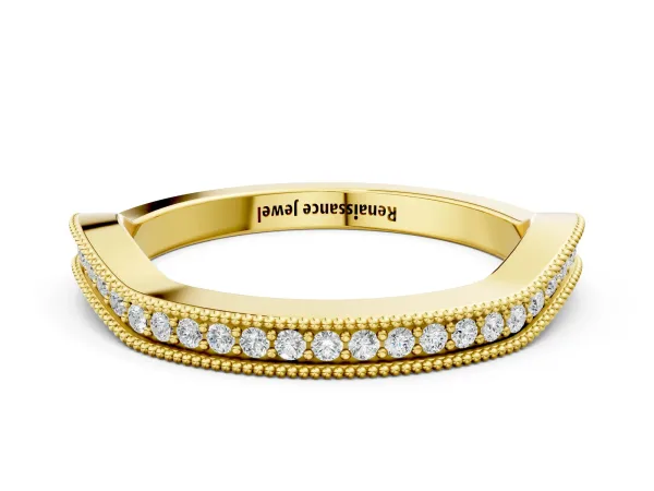 Milgrain Channel-Set Round Diamond Contour Band Yellow gold
