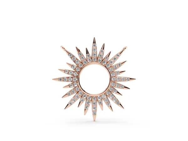 Round Cut Diamond Sunburst Pendant with Pavé Setting Rose gold