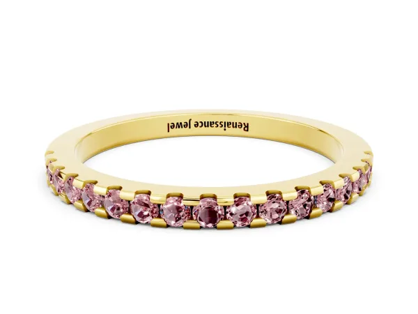 Round Morganite Pavé Set Eternity Band with Micro Prong Setting Yellow gold