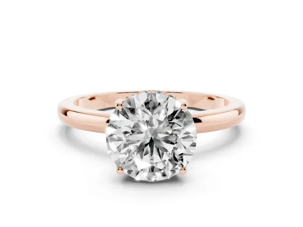 Round Cut Solitaire Diamond Ring with Prong Setting and Plain Band Rose gold