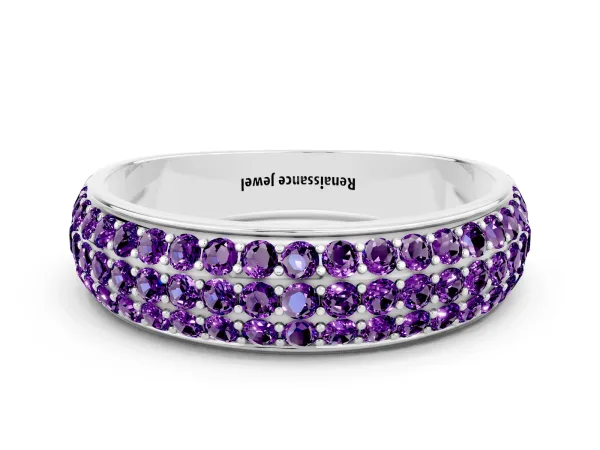 Three-Row Round Amethyst Eternity Band with Shared Prong Setting Platinum