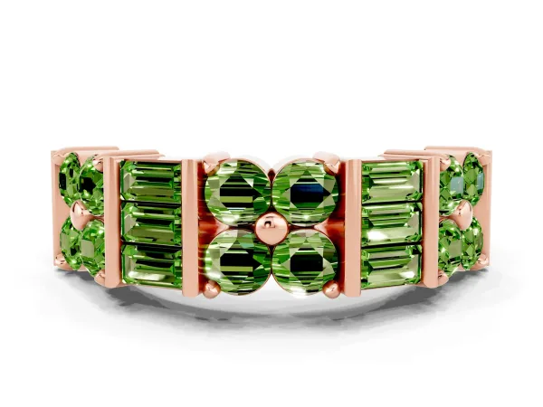 Channel Set Round and Baguette Peridot Anniversary Band with Prong Setting Rose gold
