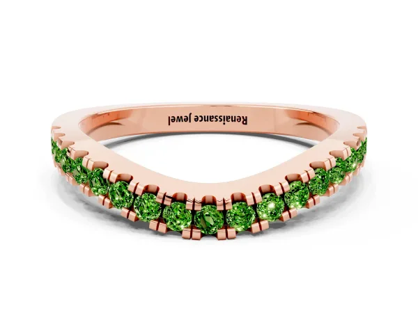 Round Peridot Pavé Curved Band with Shared Prong Setting Rose gold