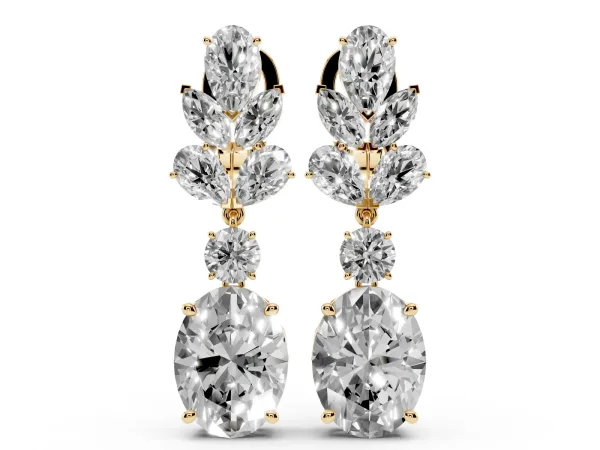 Pear, Marquise and Round Diamond Sacramento Drop Earrings Yellow gold