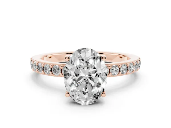 Oval Cut Cut Diamond Solitaire with Pave Band and Four-Prong Setting Rose gold