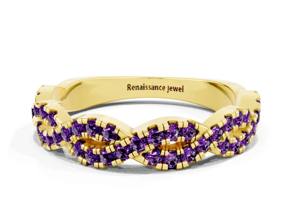 Round Amethyst Twisted Eternity Band with Pavé and Shared Prong Setting Yellow gold