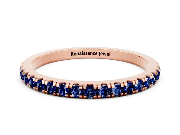 Pavé Round Blue Sapphire Half Eternity Band with Shared Prong Setting Rose gold