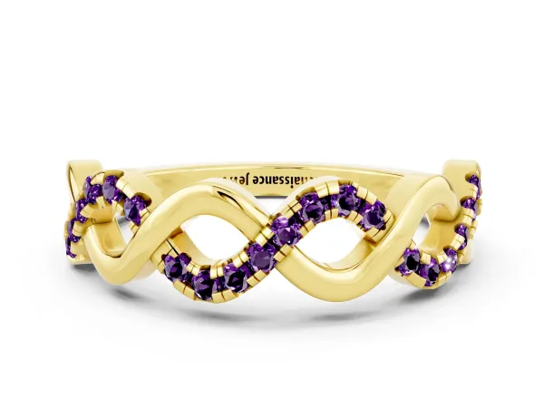 Twist Infinity Round Amethyst Band with Pavé Setting Yellow gold