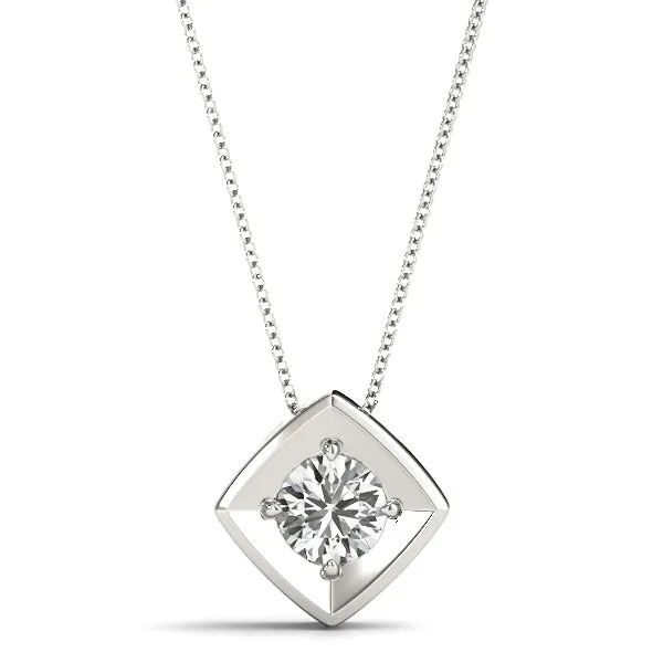 Round Diamond Square Bezel Pendant Silver