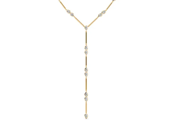 Pear Diamond Lariat Necklace with Station Accents Yellow gold