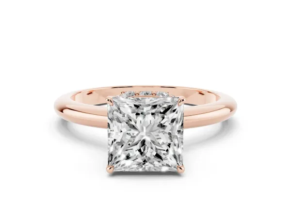 Princess Cut Brilliant Solitaire Engagement Ring with Six-Prong Setting and Classic Band Rose gold