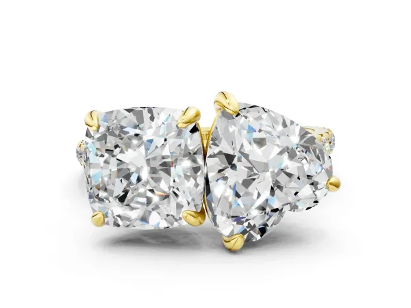 Cushion and Heart Toi Moi Ring with Prong Setting and Pave Band Yellow gold