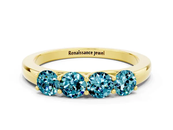 Four-Stone Round Blue Topaz Prong-Set Band Yellow gold