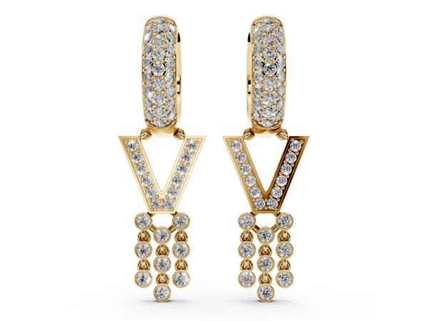 Round Diamond Initial V Huggie Hoop Earrings Yellow gold