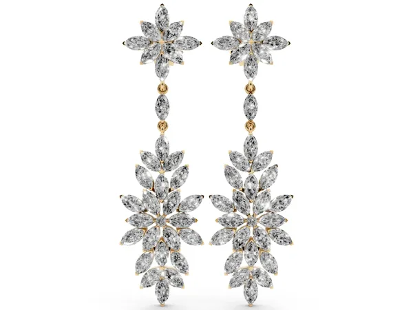 Marquise Diamond Floral Dangle Earrings Yellow gold