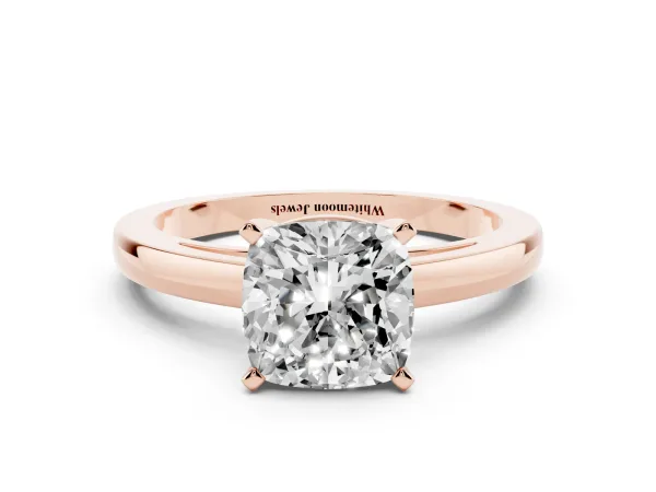 Cushion Cut Solitaire Diamond Engagement Ring with Four-Prong Setting on a Classic Band Rose gold